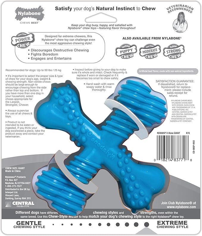 Nylabon Power Chew Comfort Hold X Bone Chew Toy for Dogs, Beef Flavor, Large - Up to 50 lbs. (1 Count)