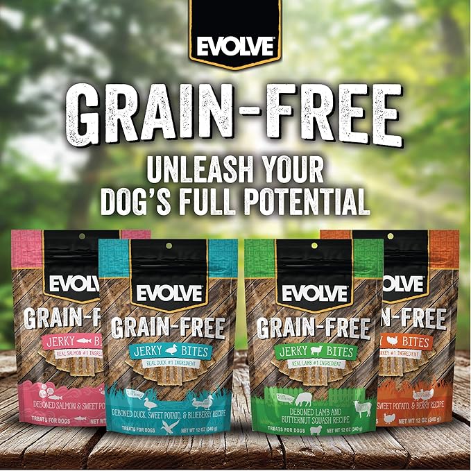 Evolve Grain Free Lamb, Sweet Potato and Butternut Squash Jerky Bites Dog Treats (Pack of 3)