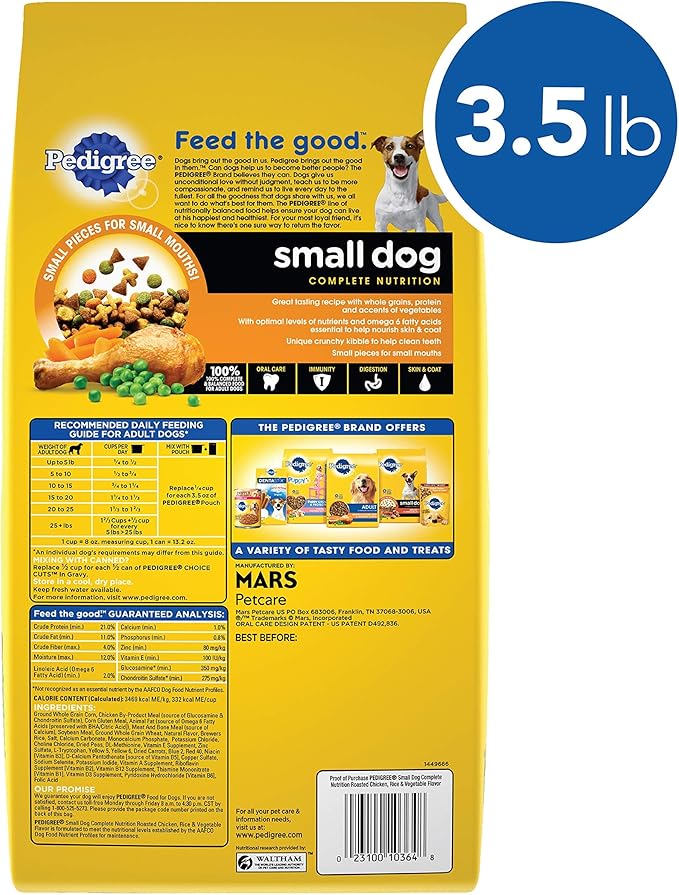 PEDIGREE Small Dog Adult Complete Nutrition Roasted Chicken, Rice & Vegetable Flavor Dry Dog Food 3.5 Pounds, Pack of 1L8