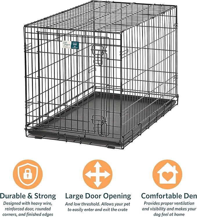 MidWest Homes for Pets Dog Crate | Life Stages 36' Folding Metal Divider Panel, Floor Protecting Feet, Leak-Proof Pan 36L x 23W 25H Inches, Intermediate Breed, Black