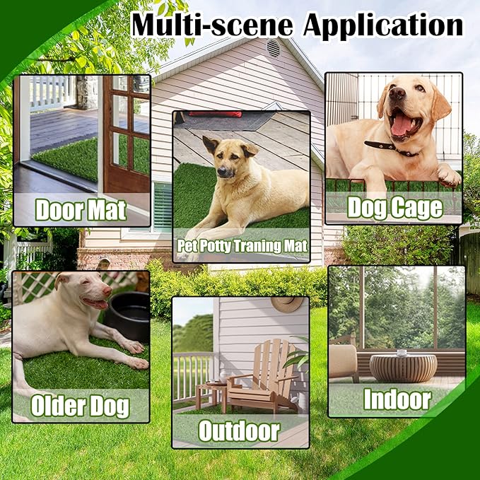 Dog Pee Grass Pads, 19" x 29" Puppy Turf Potty Training Tray, Thick & High Drainage Pets Fake Grass for Indoor Outdoor Use