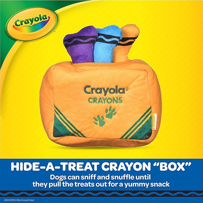 Crayola for Pets Crayon Burrow Toy Plush Squeaker Dog Toy, 8”, Pup-Visible Color Toys Dogs See Best, Burrow Style Dog Toy with 3 Removeable Plush Toys, Enrichment Dog Toys