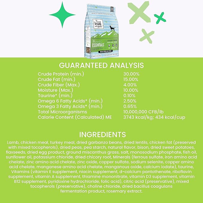 I and love and you Naked Essentials Dry Dog Food - Lamb + Bison - High Protein, Real Meat, No Fillers, Prebiotics + Probiotics, 23lb Bag