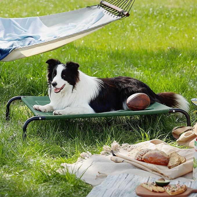Bedsure Large Elevated Cooling Outdoor Dog Bed - Raised Dog Cots Beds for Large Dogs, Portable Indoor & Outdoor Pet Hammock Bed with Skid-Resistant Feet, Frame with Breathable Mesh, Green, 49 inches