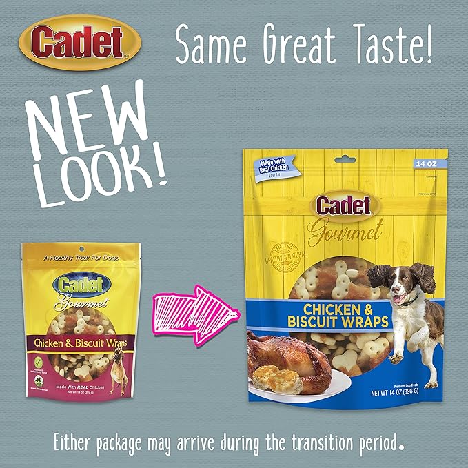 Cadet Gourmet Chicken Wrapped Biscuit Dog Treats Wraps - Healthy Chicken & Biscuit Dog Training Treats for Small & Large Dogs - Inspected & Tested in USA (14 oz.)
