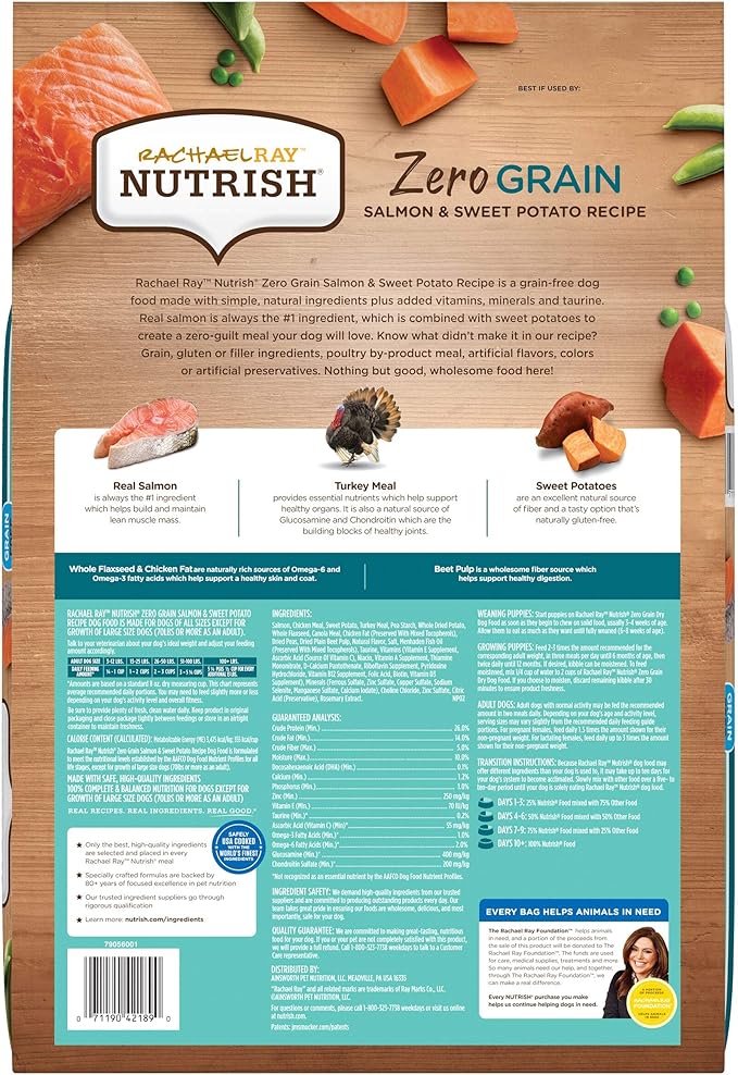 Rachael Ray Nutrish Zero Grain Dry Dog Food, Salmon & Sweet Potato Recipe, 11.5 Pound Bag