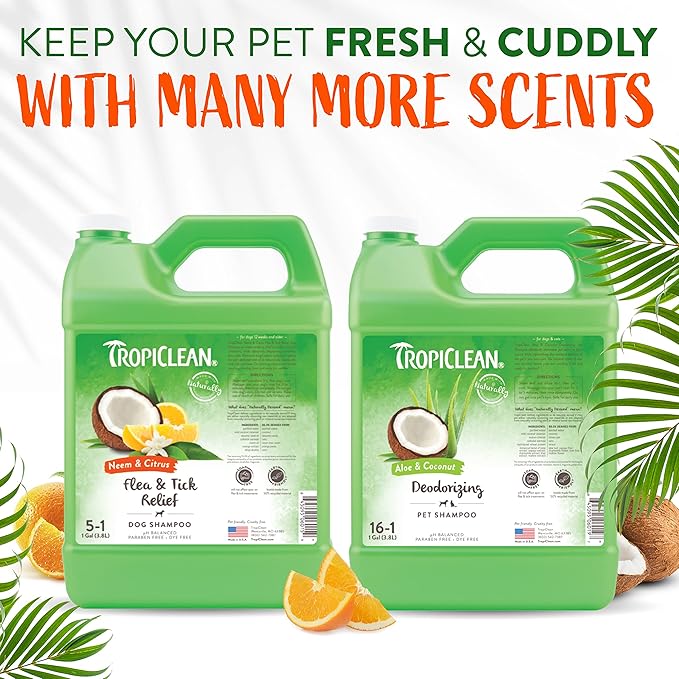 TropiClean Citrus & Neem Oil Flea Shampoo for Dogs | Tick and Flea Bite Relief for Dogs | Natural Dog Shampoo Derived from Natural Ingredients | Made in the USA | 1 gallon