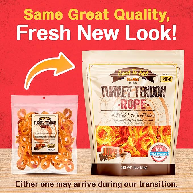 Gootoe Turkey Tendon Dog Treats – 100% USA-Sourced, Natural Snack, Premium Training Chews, Hypoallergenic, Reseal Value Bags, Sizes for Small Medium & Large Dogs, Rope (S) Jumbo Pack, 1 lb (Pack of 1)