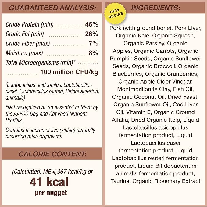 Primal Freeze Dried Dog Food Nuggets, Pork; Complete & Balanced Meal; Also Use as Topper or Treat; Premium, Healthy, Grain Free, High Protein Raw Dog Food, 5.5 oz