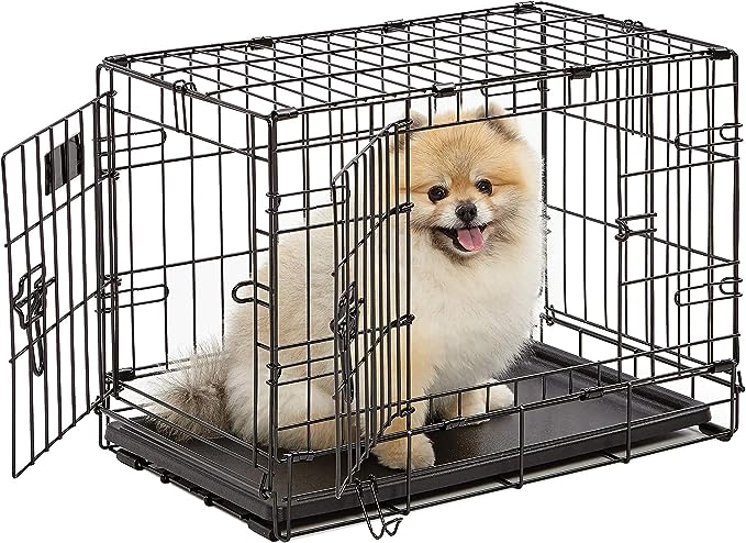 MidWest Homes for Pets Newly Enhanced Double Door iCrate Dog Crate, Includes Leak-Proof Pan, Floor Protecting Feet, Divider Panel & New Patented Features, Black