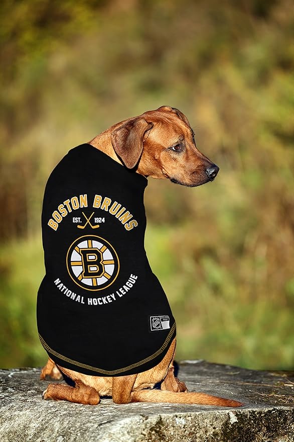 NHL PET TEE Shirt - Boston Bruins Ice Hockey Team Dog Shirt, SIZE: X-LARGE. Soft, Breathable, Stretchable & Washable Pet T-Shirt XL. Cool & Fashionable Pet Shirt for The Boston Bruins Hockey fan!