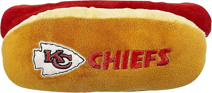 Pets First NFL Kansas City Chiefs HOT Dog Plush Dog & CAT Squeak Toy - Cutest HOT-Dog Snack Plush Toy for Dogs & Cats with Inner Squeaker & Beautiful Football Team Name/Logo 8 x 5 x 3 Inches