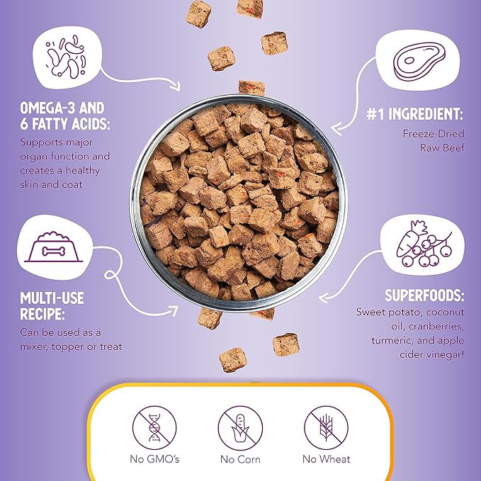Health Extension Super Bites, Freeze-dried Raw, Gluten & Grain-free, with Extra Protein & Super Tasty Healthy Meal Mixer for Dogs, Beef Recipe (18 Oz / 226 g)