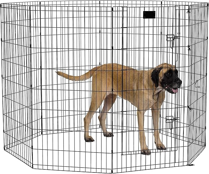 MidWest Homes for Pets Foldable Metal Dog Exercise Pen / Pet Playpen, Black w/ door, 24'W x 48'H, 1-Year Manufacturer's Warranty