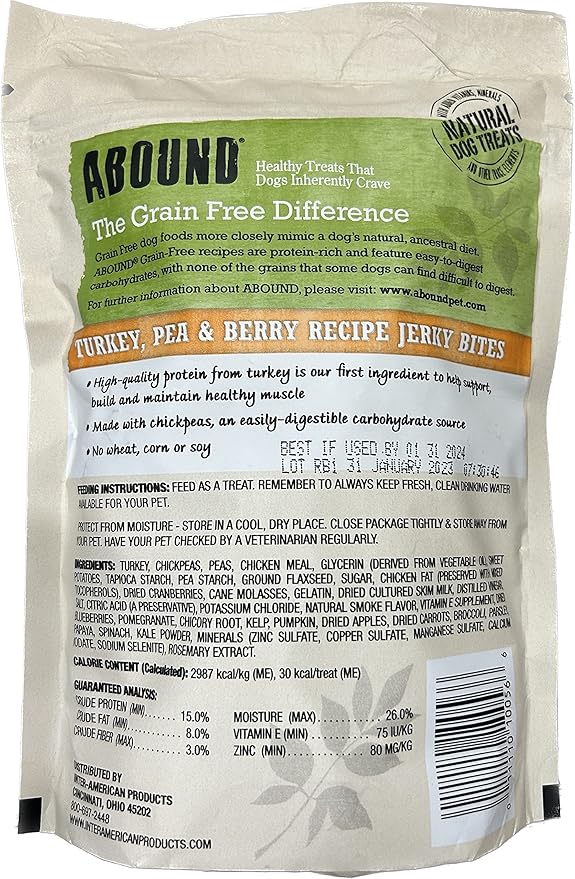 Abound Grain Free Turkey, Pea, & Berry Jerky Bite Dog Treats,12 oz
