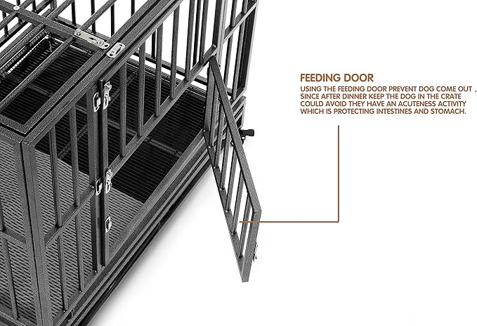 42 inch Heavy Duty Extra Large Indestructible Dog Crate Kennel Indoor with Separation Anxiety Lockable Wheels and Removable Tray