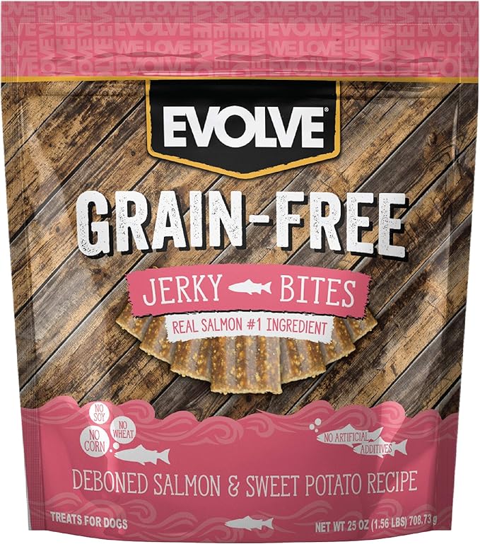 Evolve Grain Free Salmon and Sweet Potato Jerky Bites Dog Treats