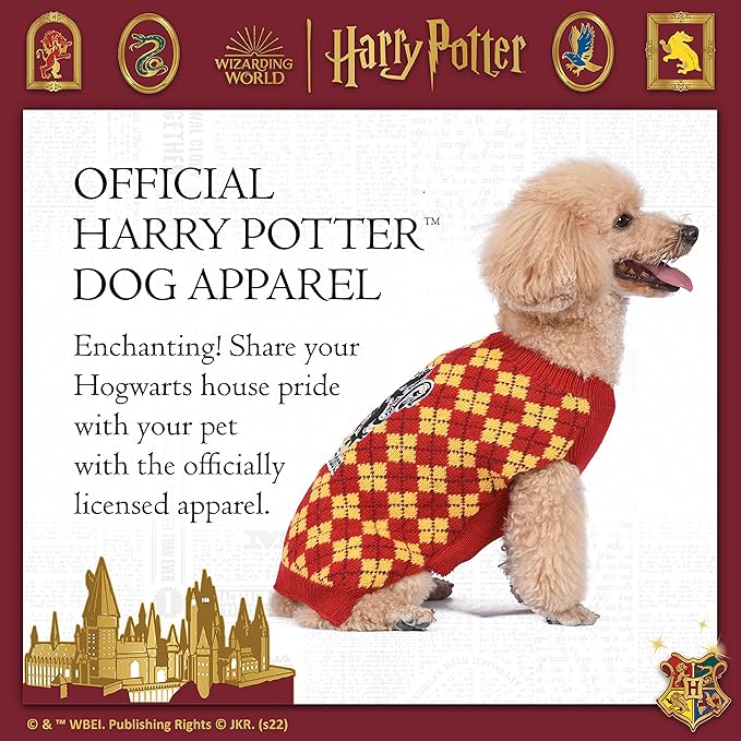 HARRY POTTER Gryffindor Pet Sweater - Dog Apparel & Accessories for Hogwarts Houses, Gryffindor Dog Sweater, Dog Clothes, Gryffindor Pet Sweater, Dog Clothing, Pullover Sweater for Dogs, Red, Large