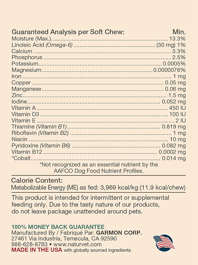 NaturVet VitaPet Adult Daily Vitamins Plus Breath Aid for Adult Dogs, 60 ct Soft Chews, Made in The USA with Globally Source Ingredients