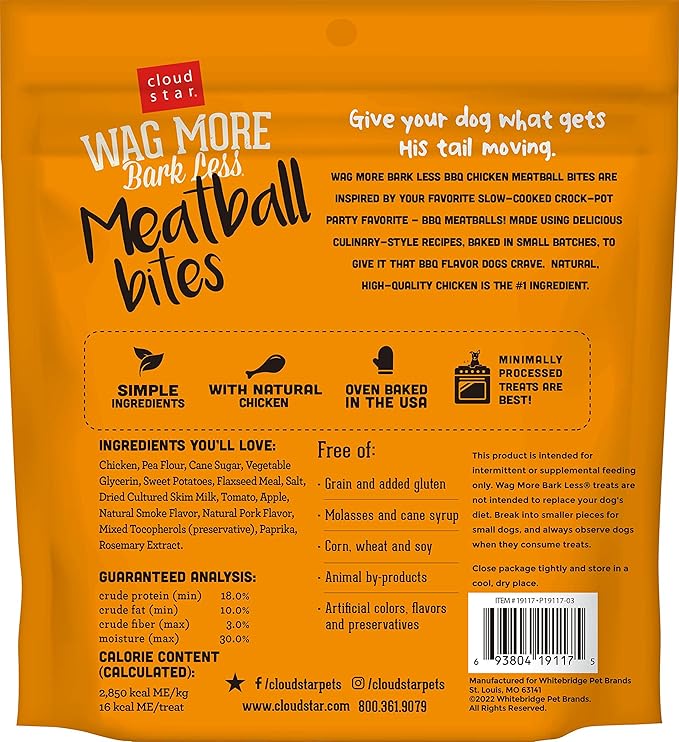 Cloud Star Wag More Bark Less Meatballs – Soft Grain Free Real Natural Chicken Dog Treats, Chicken 14 oz.