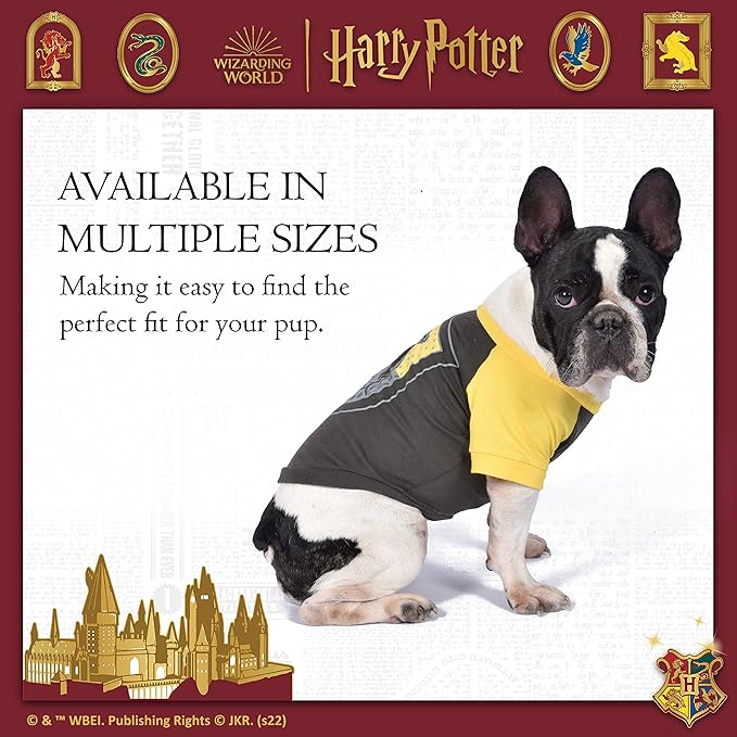 Harry Potter Hufflepuff Pet T-Shirt in Size Extra Small | XS Dog T-Shirt, Harry Potter Dog Shirt | Harry Potter Dog Apparel & Accessories for Hogwarts Houses, Hufflepuff, (FF18873),Yellow