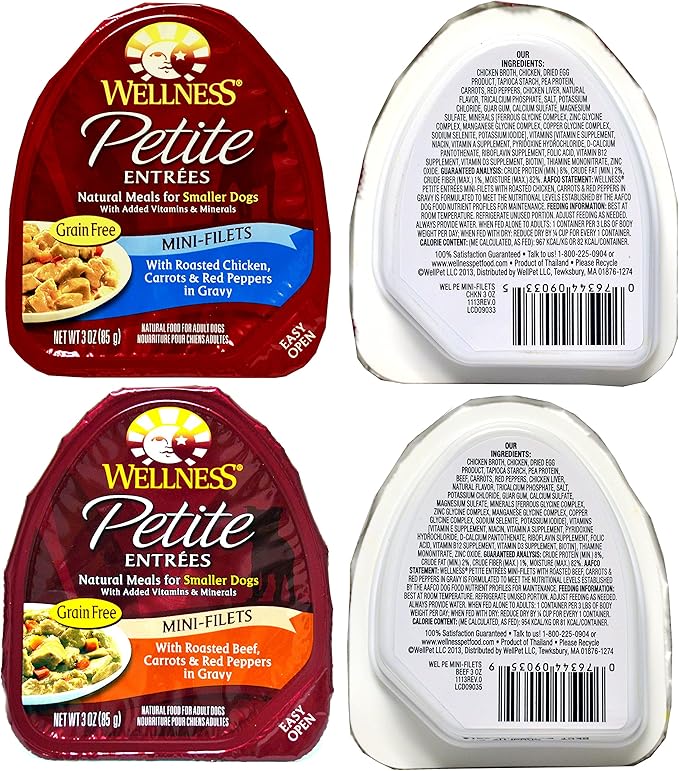 Wellness Petite Entrees Natural Grain Free Wet Dog Food Variety Pack - 8 Different Flavors - 3 Ounces Each (8 Total Entrees)