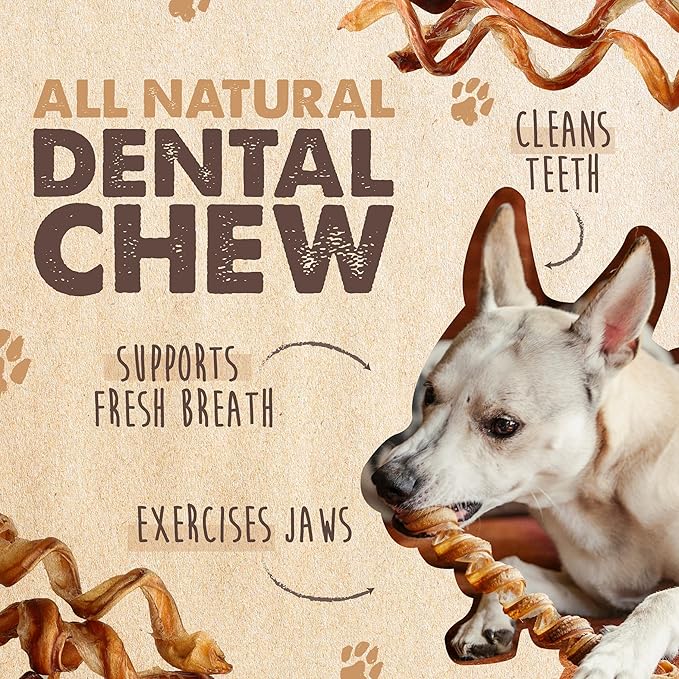 Mighty Paw Naturals Curly Bully Sticks for Dogs - Grass Fed Beef Dog Chews. Dog Bully Sticks for Large Dogs, Medium, Small Breeds. Lower Odor Bully Sticks for Small Dogs. Single Ingredient 12”, 5 Pack