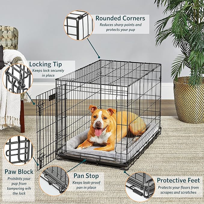 MidWest Homes for Pets Dog Crate | Life Stages 36' Folding Metal Divider Panel, Floor Protecting Feet, Leak-Proof Pan 36L x 23W 25H Inches, Intermediate Breed, Black