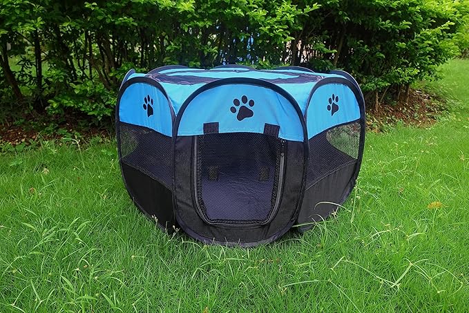 Portable Pet Playpen,Foldable Dog Playpen for Dogs and Cats,Rabbits,Pet Exercise Pet Tents Indoor Outdoor Use (S(28.7" x 28.7" x 16"), Blue)