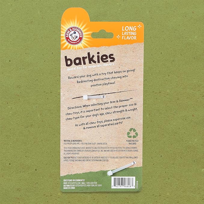 Arm & Hammer for Pets Barkies Tree Bark Compressed Wood Collection, 7 Inch Chicken Flavored Wood Blend Chew Toy for Dogs | Faux Stick, Splinter-Free, Safer & Durable Alternative to Chewing Sticks