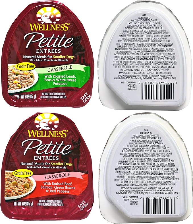 Wellness Petite Entrees Natural Grain Free Wet Dog Food Variety Pack - 8 Different Flavors - 3 Ounces Each (8 Total Entrees)