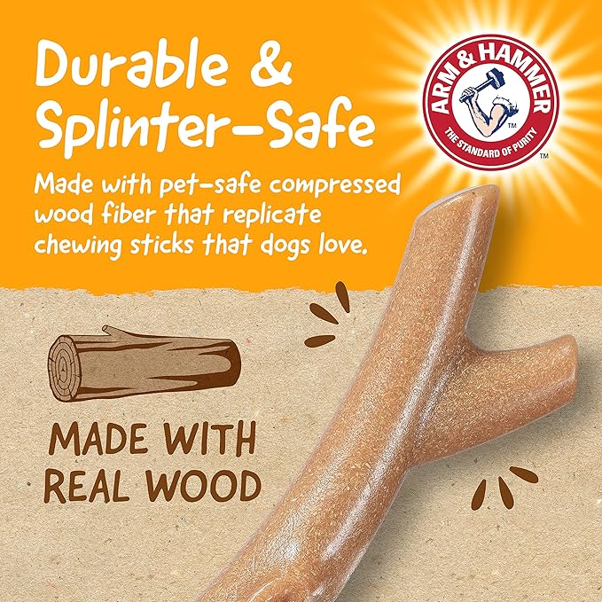 Arm & Hammer for Pets Barkies Tree Bark Compressed Wood Collection, 7 Inch Chicken Flavored Wood Blend Chew Toy for Dogs | Faux Stick, Splinter-Free, Safer & Durable Alternative to Chewing Sticks