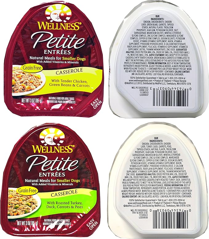 Wellness Petite Entrees Natural Grain Free Wet Dog Food Variety Pack - 8 Different Flavors - 3 Ounces Each (8 Total Entrees)
