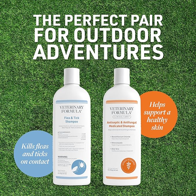 Veterinary Formula Flea and Tick Shampoo for Dogs and Cats & Clinical Care Antiseptic and Antifungal Medicated Shampoo for Dogs & Cats
