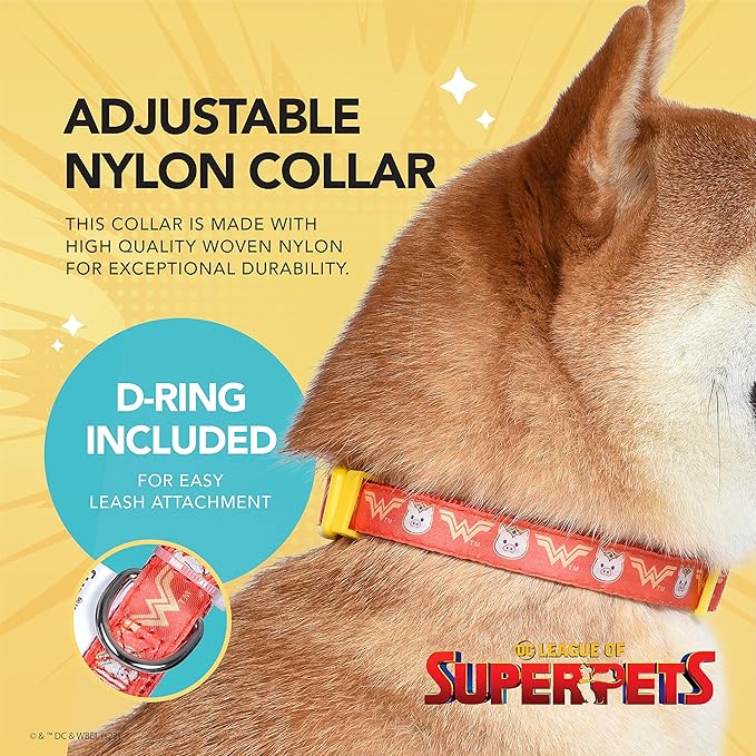 DC Comics League of Super-Pets PB Wonder Woman Dog Collar, Large | Officially Licensed DC League of Super-Pets PB Dog Collar | Large Dog Collar DC Wonder Woman Style with D-ring for Leash