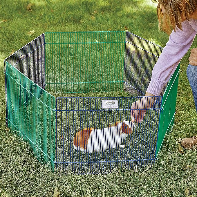 MidWest Homes for Pets Small Animal Pet Playpen /Exercise Pen, Blue and Green,1 Count (Pack of 1), Small Animal Playpen.