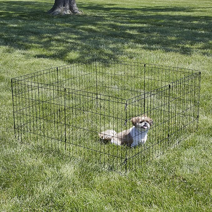 New World Pet Products 24" Foldable Black Metal Dog Exercise Pen No Door