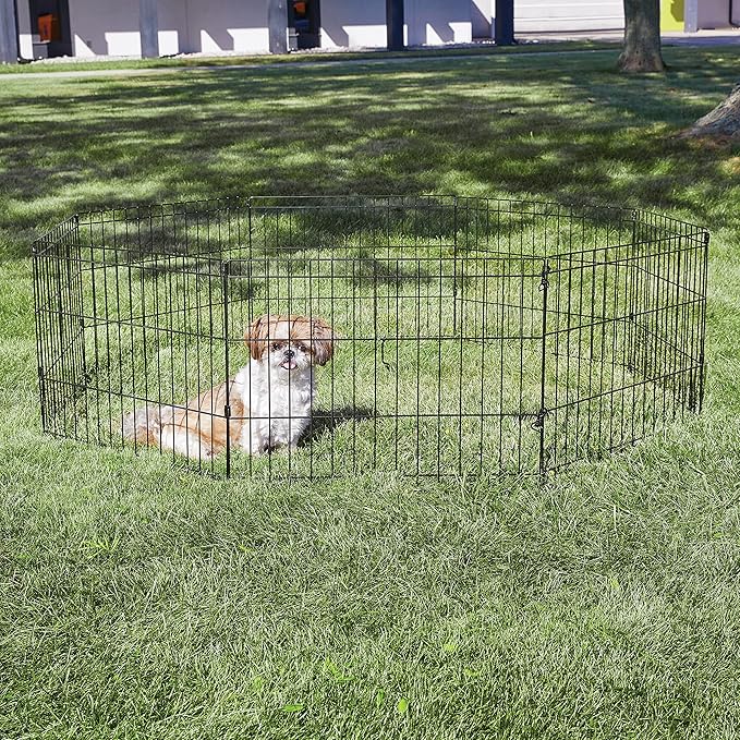 New World Pet Products 18' Foldable Black Metal Dog Exercise Pen No Door