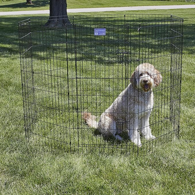 MidWest Homes for Pets Foldable Metal Dog Exercise Pen / Pet Playpen, Black w/ door, 24'W x 48'H, 1-Year Manufacturer's Warranty