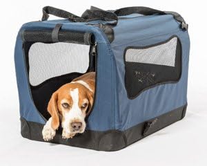 2PET Foldable Dog Crate - Soft, Easy to Fold & Carry Dog Crate for Indoor & Outdoor Use - Comfy Dog Home & Dog Travel Crate - Strong Steel Frame, Washable Fabric Cover, Frontal Zipper Large Blue
