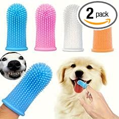 Pet Toothbrush with Soft Silicone Bristles {2 Pieces} Blue and Pink, Gentle Teeth Cleaning for Cats and Dogs