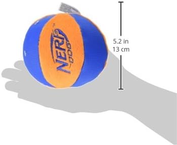 Nerf Dog Trackshot Ball Dog Toy with Interactive Squeaker and Crunch, Lightweight, Durable and Water Resistant, 4.5 Inches, For Medium/Large Breeds, Single Unit, Blue/Orange
