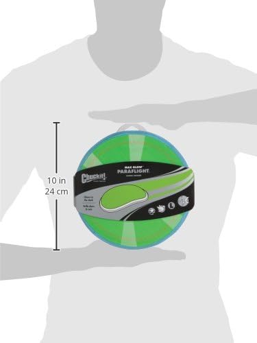 Chuckit Max Glow Paraflight Flying Disc Dog Toy, Large (9.75"), Green And White