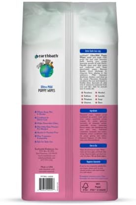 earthbath, Ultra-Mild Wild Cherry Puppy Wipes - Dog Wipes for Paws and Butt, Best Pet Wipes for Dogs & Puppies, Made in USA, Cruelty-Free Dog Cleaning Wipes - 100 Count (1 Pack)