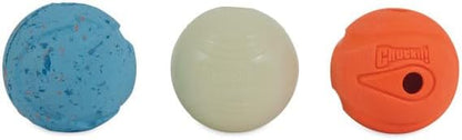 Chuckit Fetch Medley Dog Ball Dog Toys, Medium (2.5 Inch) Pack of 3, for Medium Breeds, Includes Whistler, Max Glow and Rebounce Balls