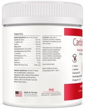 Heart Support Granules for Dogs - L-Taurine, L-Carnitine, EPA and DHA, Coenzyme Q10 - Aids Circulatory Strength, Cardiovascular Support, Heart Muscle Function - USA Made - 90 Doses
