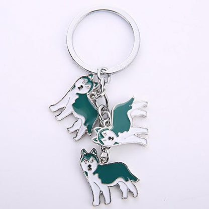 Dog Keychain, Pet Pendant Key-Ring, Cute Puppy ID Tags Metal Key Ring for Dog Lover (Blue Husky)