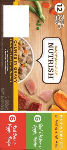 Nutrish Rachael Ray Chunks in Gravy Wet Dog Food Variety Pack, 13 Ounce (Pack of 12)