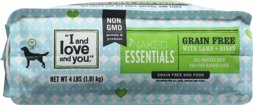 I and love and you Naked Essentials Dry Dog Food - Lamb + Bison - High Protein, Real Meat, No Fillers, Prebiotics + Probiotics, 4lb Bag