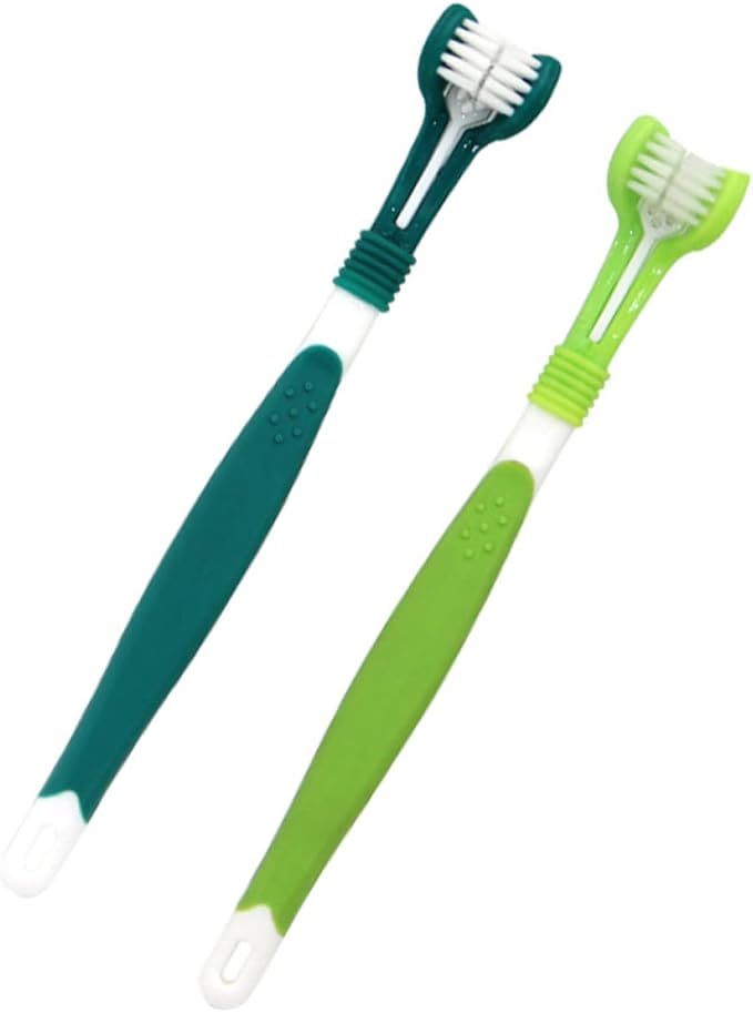 Mipcase 4pcs Head Triple Toothbrush Cleaning for Dogs Headed Care Small Kitten Handle Finger Supplies Pet Dog Hair Oral Tooth Gentle Toothbrushes Teeth Dental Cat Gum Large Green Puppy